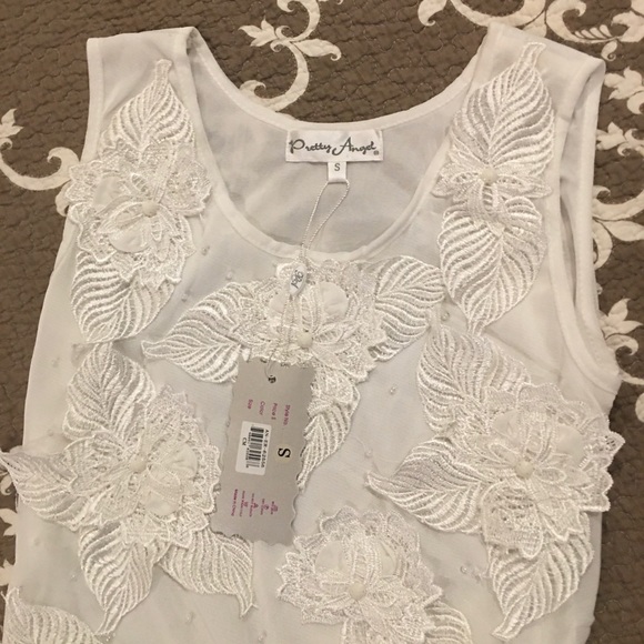 Pretty Angel White Dress S, sheer with Embroidery - Picture 6 of 11